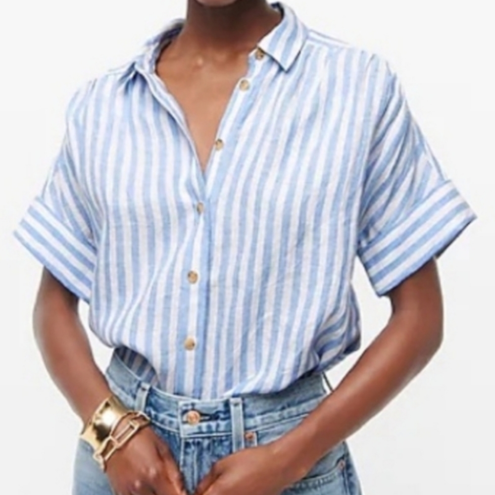 J.Crew Relaxed Fit Baird McNutt Irish Linen Striped Shirt size Small